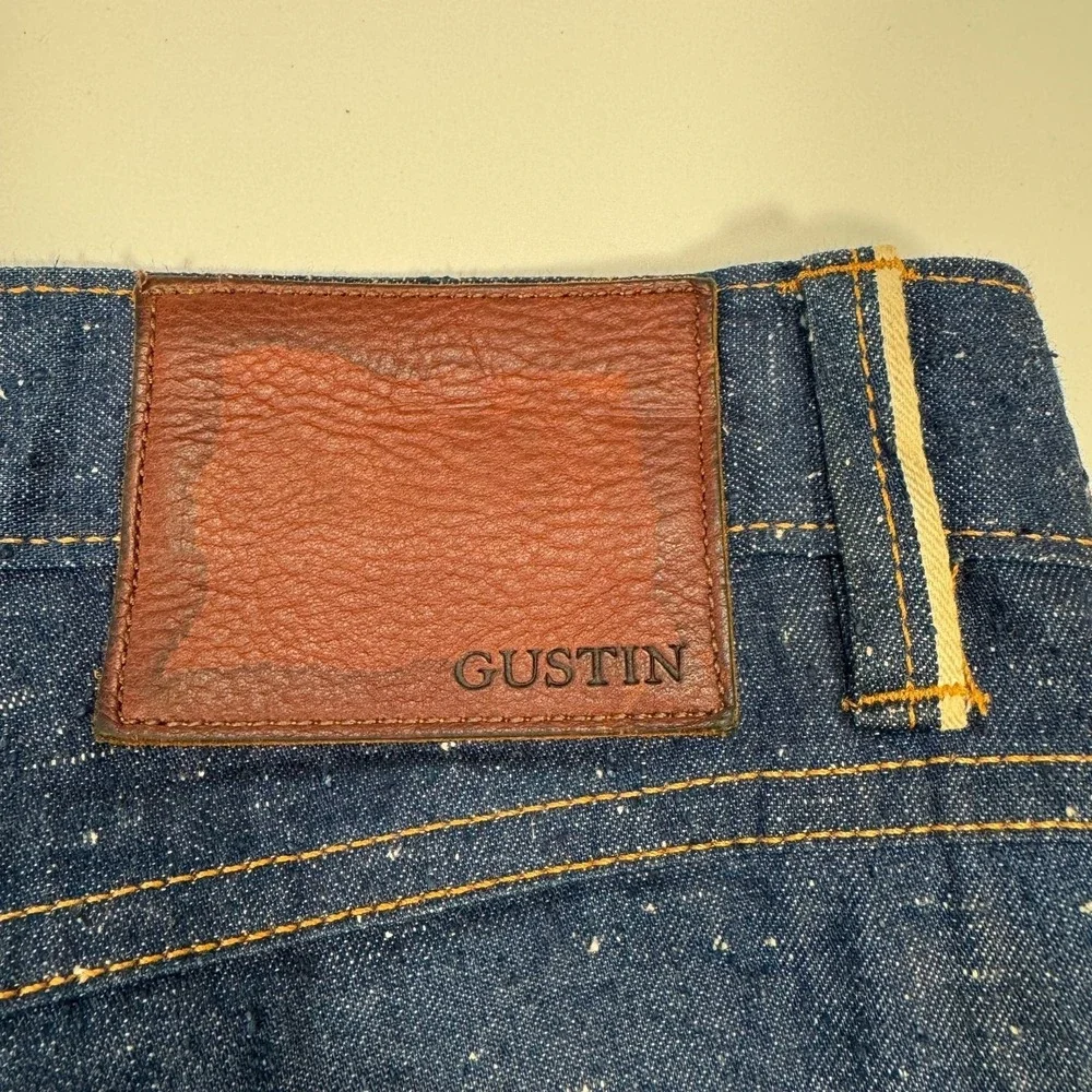 Gustin Slim Fit Mens 33x30 Blue Dark Wash Nep Denim Raw Button Fly Jeans